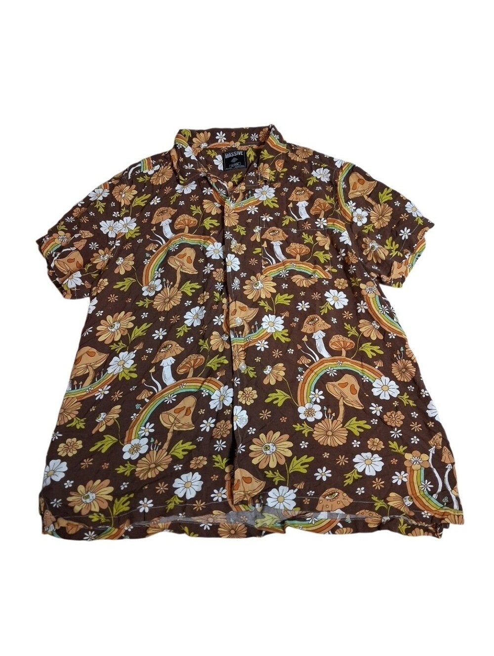 Super Massive Mushroom Short Sleeve Button Up Shirt Men's XL Psychedelic 70s